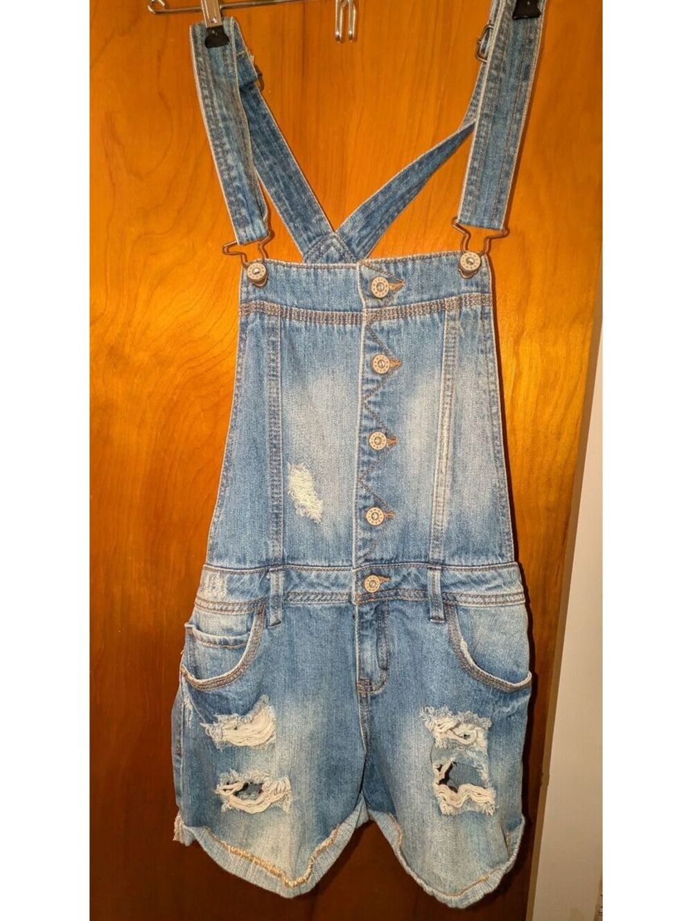 Tinseltown Women's Denim Jean Overall Shorts Destroyed 90s Style Size Medium